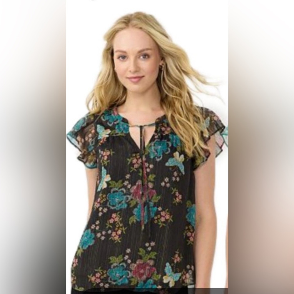 Lauren Conrad flutter sleeve blouse with butterfly print sz Small